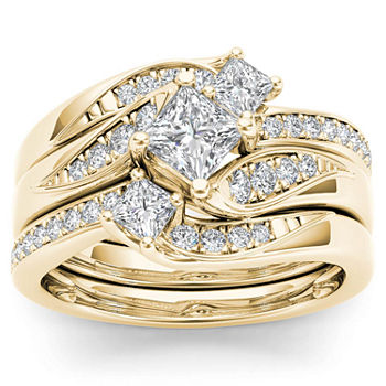 Love Lives Forever Womens 1 CT. T.W. Genuine White Diamond 14K Gold 3-Stone Bypass  Bridal Set