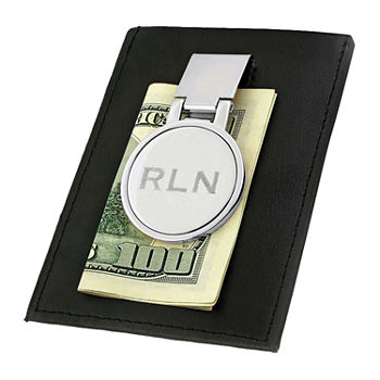Personalized Hinged Money Clip with Leather Pouch Wallet