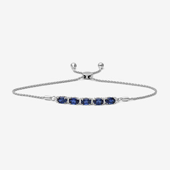 Diamond Accent Lab Created Blue Sapphire Sterling Silver Bolo Bracelet