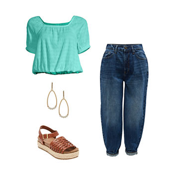 a.n.a Square-Neck Top, High-Rise Balloon Jeans & Sandals