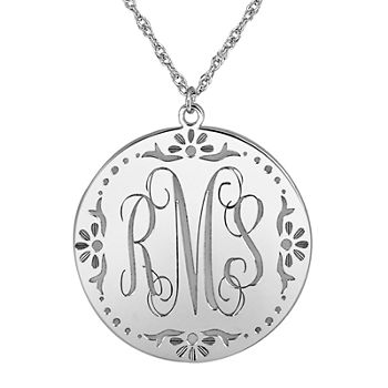 Personalized Sterling Silver Vine Monogram Initials Coin Pendant Necklace