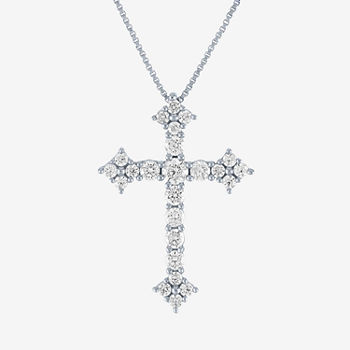 Womens 3/4 CT. T.W. Lab Grown White Diamond 10K White Gold Cross Pendant Necklace