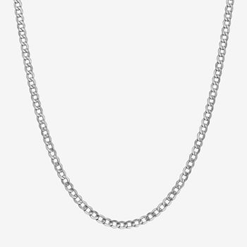 14K White Gold 24 Inch Semisolid Curb Chain Necklace