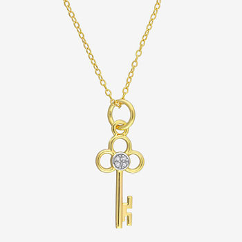 Womens Diamond Accent Genuine White Diamond Accent 18K Gold Over Silver Keys Pendant Necklace