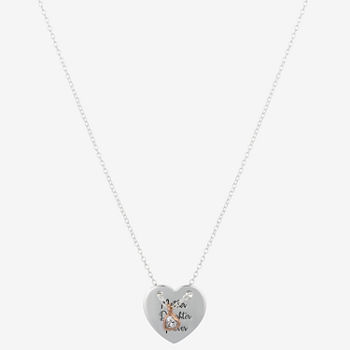 Footnotes Mother & Daughter Cubic Zirconia Sterling Silver 16 Inch Link Heart Pendant Necklace