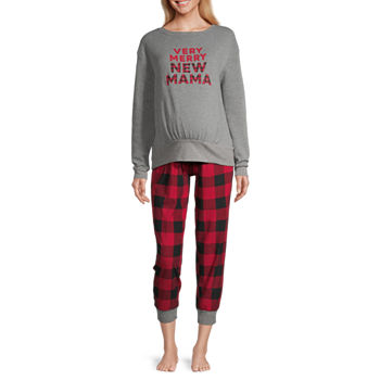 North Pole Trading Co. Very Merry Womens Maternity Round Neck Long Sleeve 2-pc. Pant Pajama Set