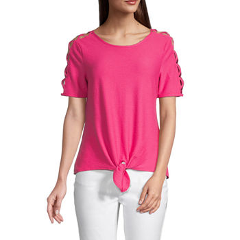 by&by Womens Juniors Round Neck Short Sleeve T-Shirt