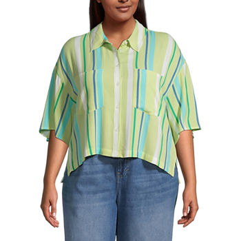 a.n.a Plus Womens Elbow Sleeve Regular Fit Button-Down Shirt