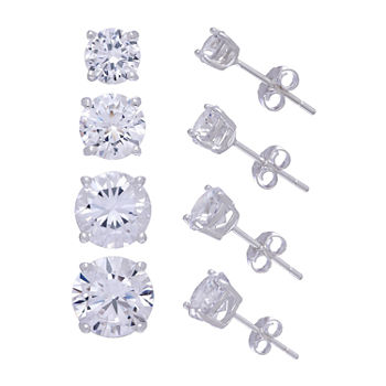 DiamonArt® White Cubic Zirconia Sterling Silver Round 4 Pair Earring Set