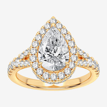 Modern Bride Signature Womens 2 CT. T.W. Lab Grown White Diamond 14K Gold Pear Halo Engagement Ring