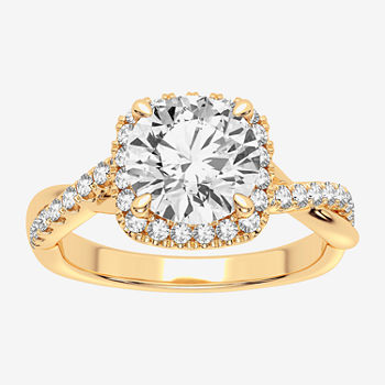 Modern Bride Signature Womens 1 3/4 CT. T.W. Lab Grown White Diamond 14K Gold Square Halo Engagement Ring