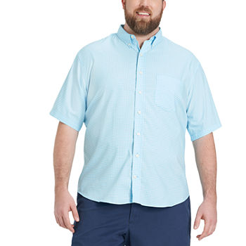 IZOD Big and Tall Mens Cooling Moisture Wicking Classic Fit Short Sleeve Gingham Button-Down Shirt