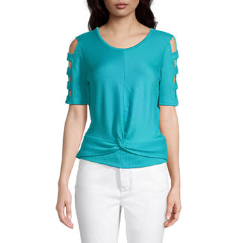 by&by Juniors Womens Round Neck Short Sleeve Top