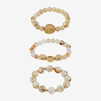 Mixit Cream & Gold Tone Marble Bead 3-pc. 10 Inch Bead Bracelet Set