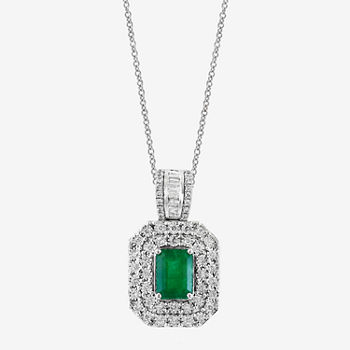 Effy  Womens 1/2 CT. T.W. Genuine Green Emerald 14K White Gold Pendant Necklace