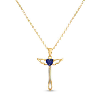 Womens Lab Created Blue Sapphire Sterling Silver Angel Pendant Necklace