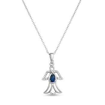 Womens Lab Created Blue Sapphire Sterling Silver Angel Round Pendant Necklace