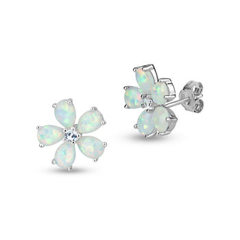 Lab Created White Opal Sterling Silver 9mm Stud Earrings