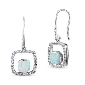 Lab Created White Opal Sterling Silver Drop Earrings