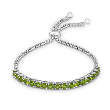 Genuine Green Peridot Sterling Silver Bolo Bracelet
