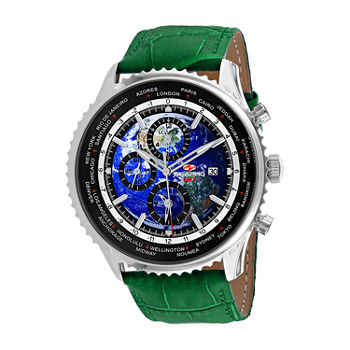 Sea-Pro Mens Green Leather Strap Watch Sp7133