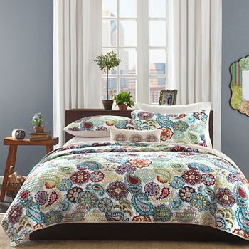 Mi Zone Asha Antimicrobial Paisley Reversible Coverlet Set with decorative pillow