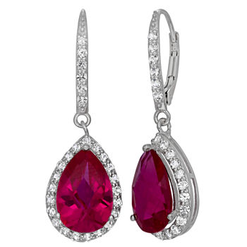 Lab-Created Ruby & White Sapphire Sterling Silver Earrings