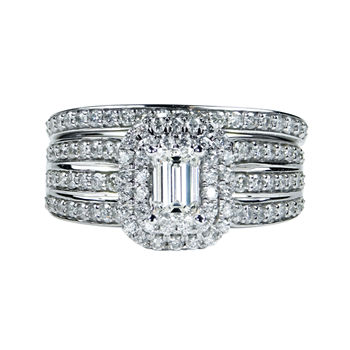 Womens 1 1/2 CT. T.W. Genuine White Diamond 14K Gold Rectangular Halo Engagement Ring