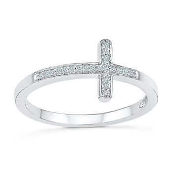 Womens Diamond Accent Genuine White Diamond Sterling Silver Cross Delicate Cocktail Ring