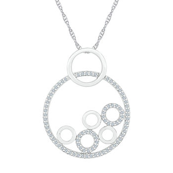 Womens 1/3 CT. T.W. Genuine White Diamond 10K White Gold Circle Pendant Necklace