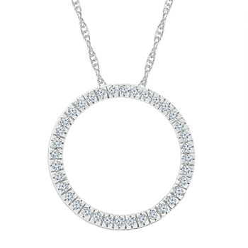 Womens 1/2 CT. T.W. Genuine White Diamond 10K White Gold Circle Pendant Necklace
