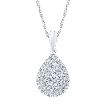 Teardrop Womens 1/2 CT. T.W. Genuine White Diamond 10K White Gold Pear Pendant Necklace