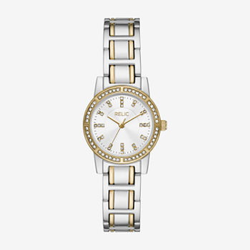 Relic By Fossil Womens Crystal Accent Two Tone Bracelet Watch Zr34638