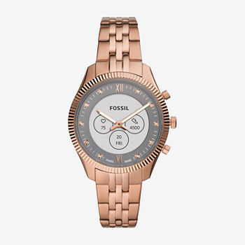 Fossil Smartwatches Womens Rose Goldtone Stainless Steel Smart Watch Ftw7043