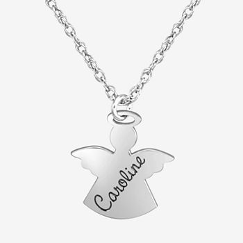 Personalized Womens Sterling Silver Angel Name Pendant Necklace