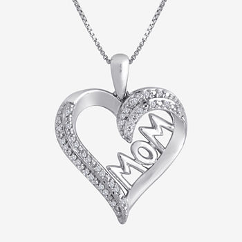 1/10 CT. T.W. Diamond "MOM" Heart Necklace in  Sterling Silver