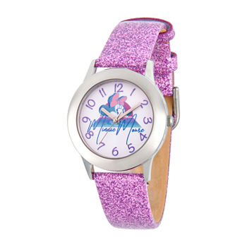 Disney Minnie Mouse Girls Purple Leather Strap Watch Wds000757