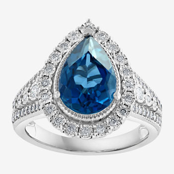 Effy Final Call Womens Genuine Blue Topaz & 1/3 CT. T.W. Genuine Diamond 14K White Gold Cocktail Ring