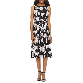 Black Label by Evan-Picone Sleeveless Floral Midi Fit + Flare Dress