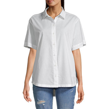 a.n.a Tall Womens Short Sleeve Oversized Button-Down Shirt