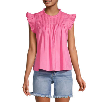 a.n.a Tall Womens Round Neck Sleeveless Blouse