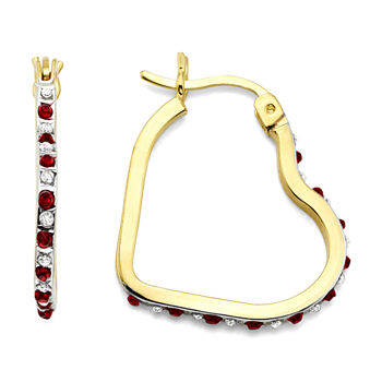 Lead Glass-Filled Ruby & Diamond Accent 18K Gold Over Silver Hoop Earrings