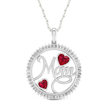 Mom Womens Lab Created Red Ruby Sterling Silver Heart Pendant Necklace