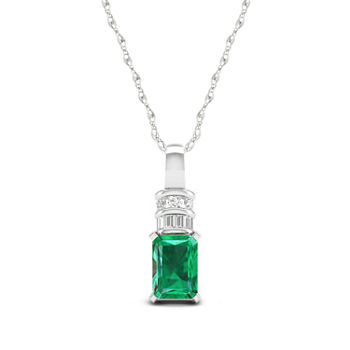 Womens Genuine Green Emerald 10K White Gold Pendant Necklace
