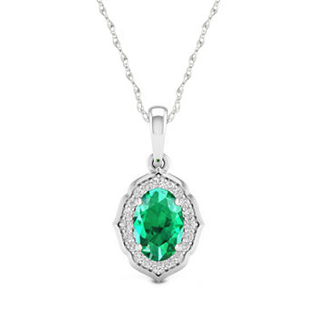 Womens Genuine Green Emerald 10K White Gold Pendant Necklace