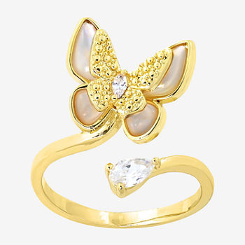 Sparkle Allure Mother Of Pearl 14K Gold Over Brass Butterfly Bypass  Cocktail Ring