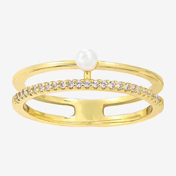 Sparkle Allure Cubic Zirconia Simulated Pearl 14K Gold Over Brass Band