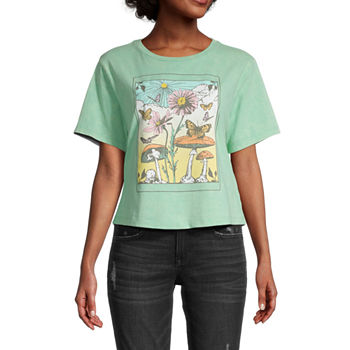 Mushroom Flowers Juniors Womens Cropped Graphic T-Shirt