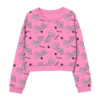 Little & Big Girls Crew Neck Long Sleeve Barbie Fleece Sweatshirt