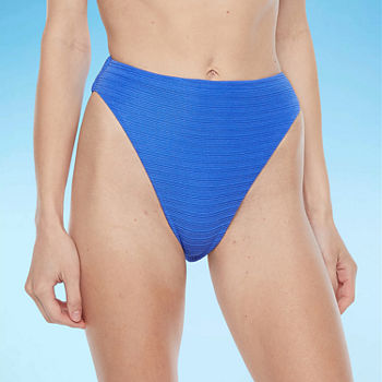 Ambrielle Ribbed Womens Lined Textured High Waist Bikini Swimsuit Bottom